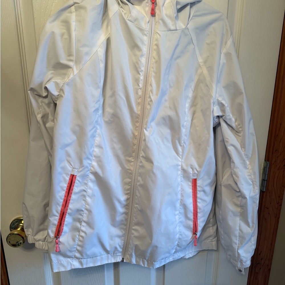 Women's ZeroXposur Hooded Rain Jacket Windbreaker Size Coral Color Trim Size L